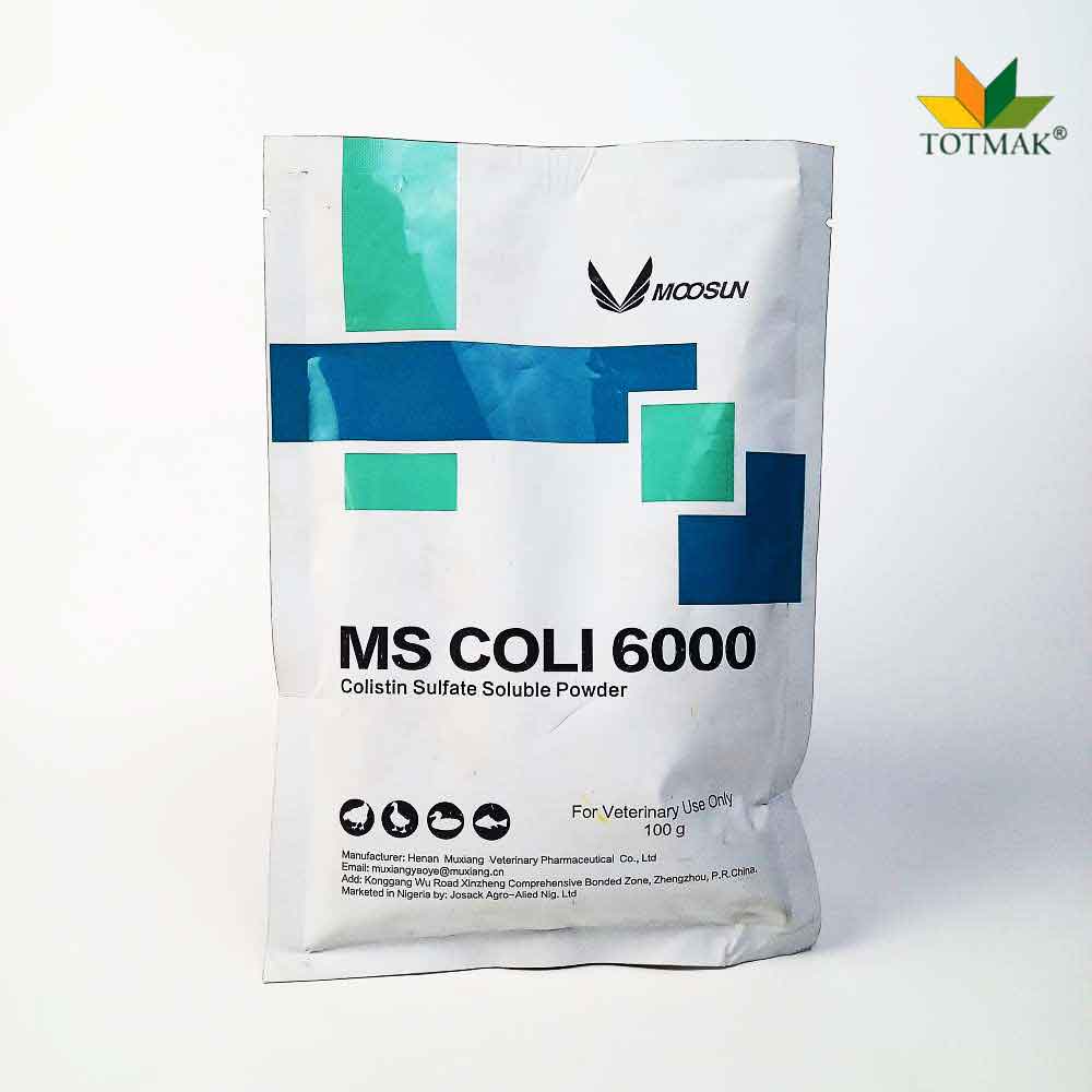 Moosun Colistin 6000 colistin oral powder for treating E. coli and Salmonella gut infections in livestock